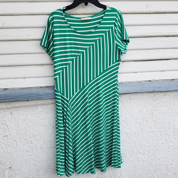 SKIES ARE BLUE green/white stripe dress - Picture 1 of 3